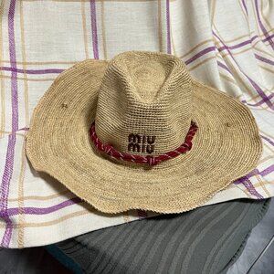 Women Classic Miu Miu Boater: Natural Straw, Red Detail